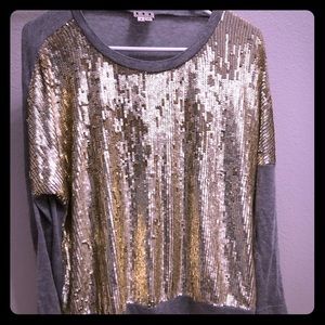 Haute Hippie Gold Sequin Front Modal Sweater